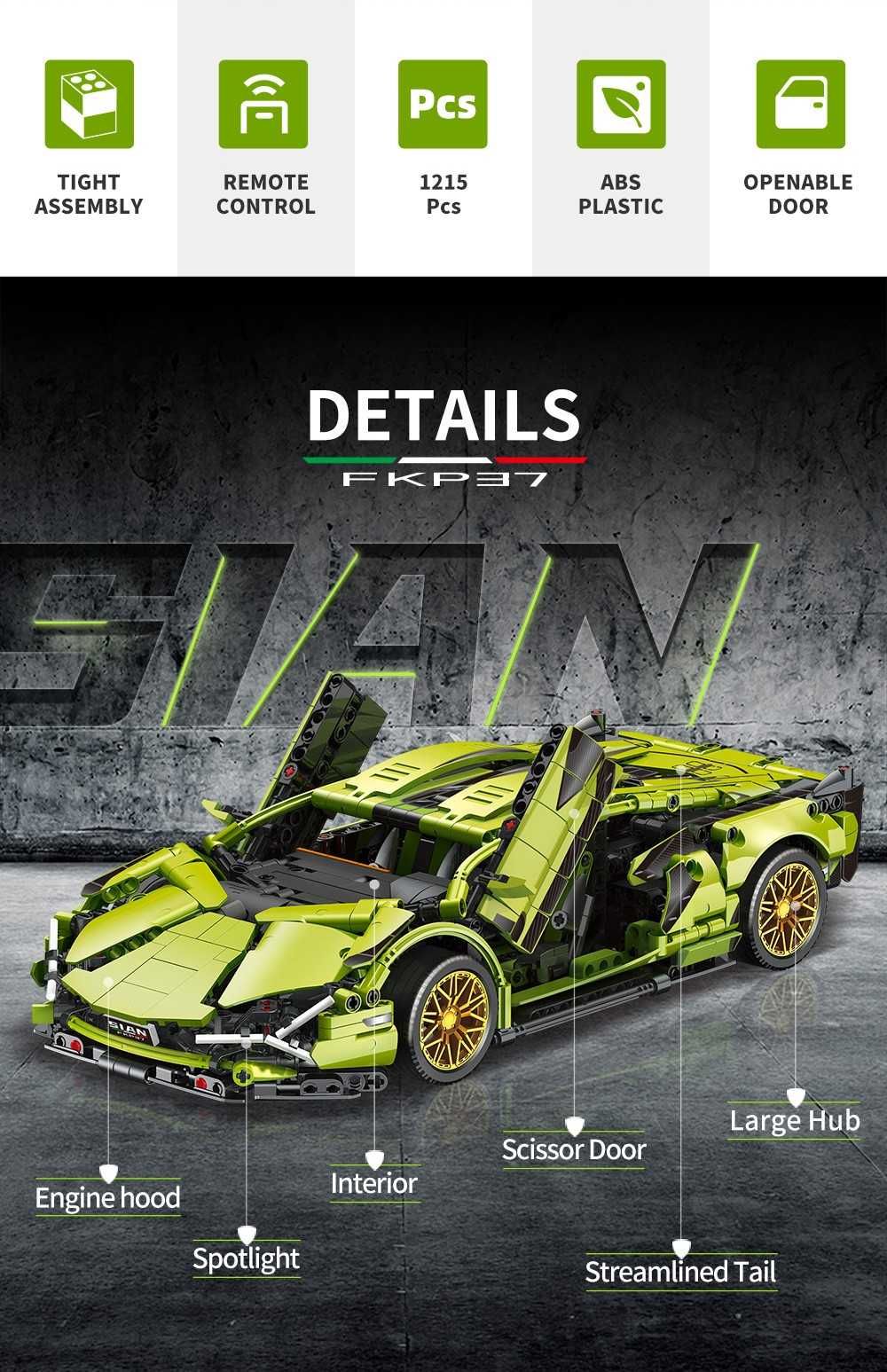 Lamborghini Sian 1:14 Oryginalny BOX 1280pcs+ Car Auto Fura