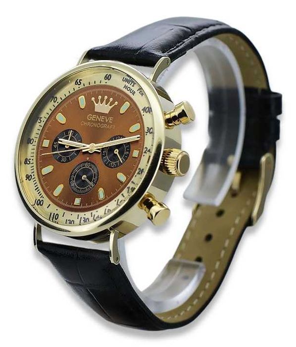 Złoty elegancki zegarek na pasku męski 14k Geneve mw012y-br Warszawa