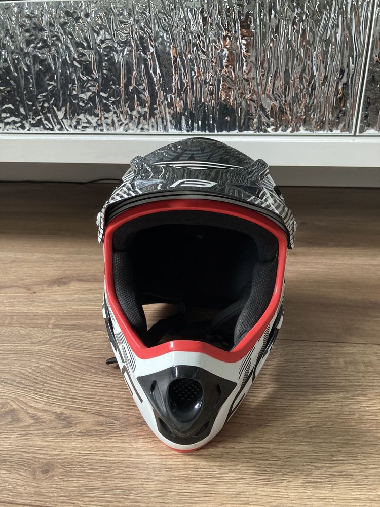 Kask FORCE TIGER downhill, czarno-biało-czerwony