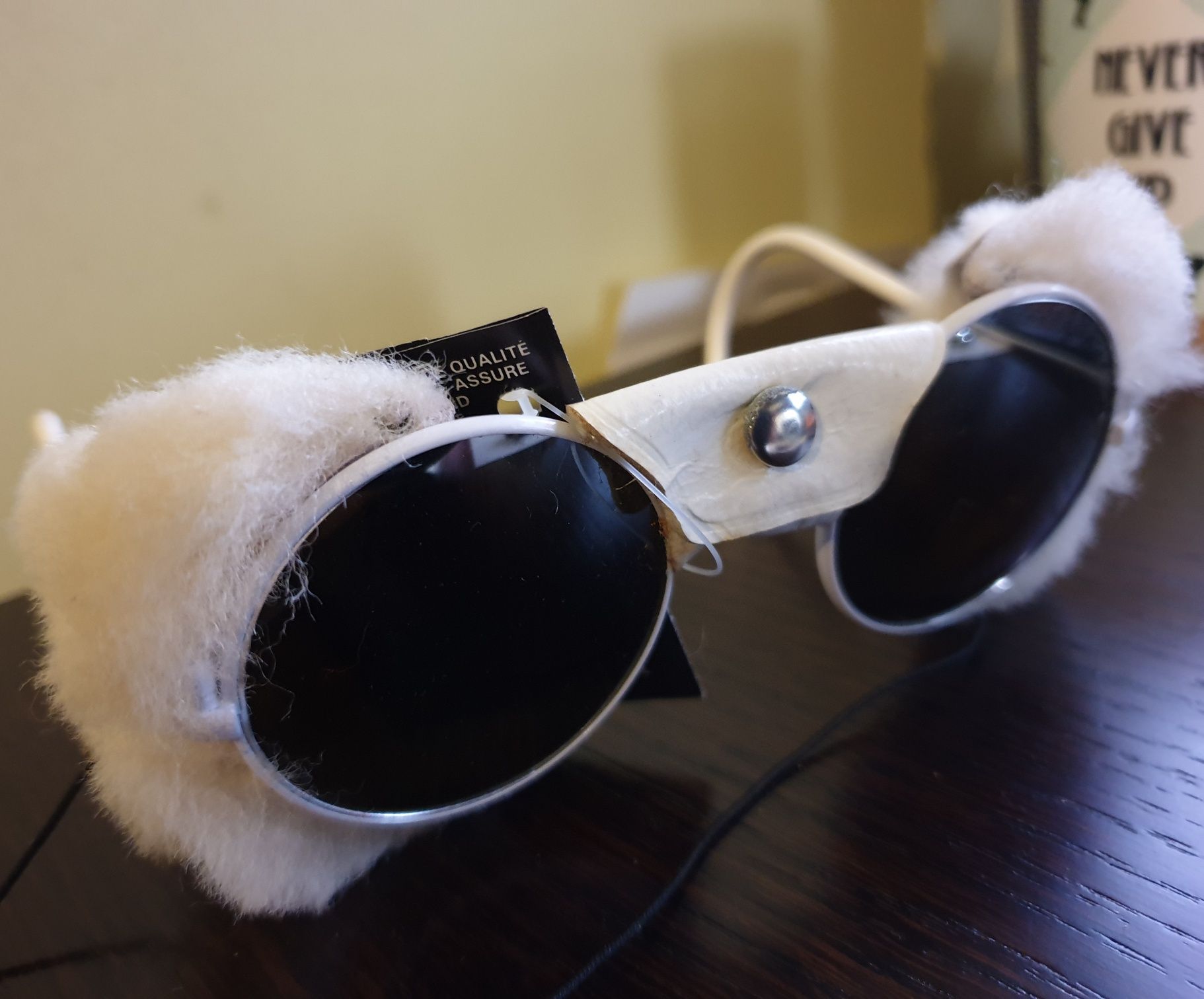 CEBE okulary przeciwsłoneczne vintage retro lenonki skóra/futro