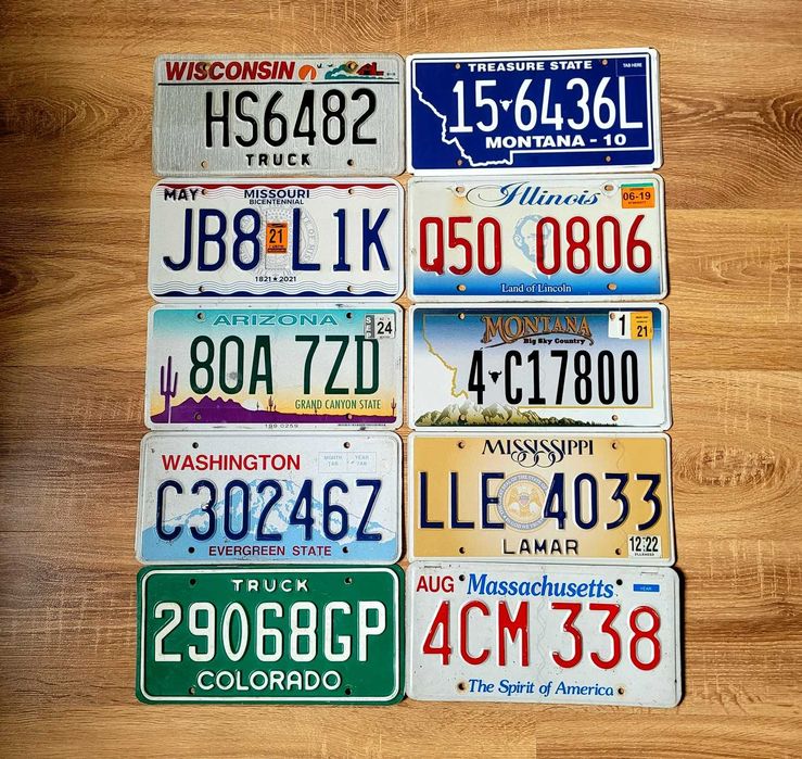 10 oryginalnych tablic rejestracyjnych z USA
