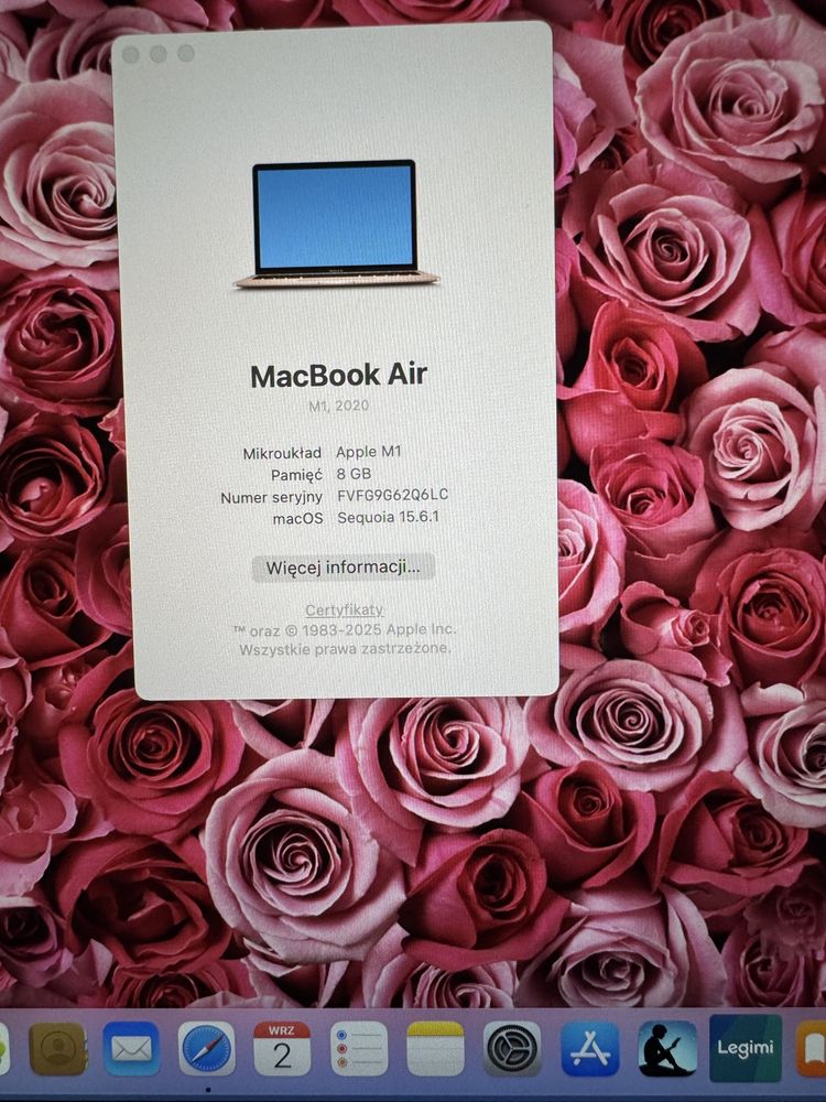 Macbook Air M1 Rosegold A2337 13 cali. Kondycja baterii 99%