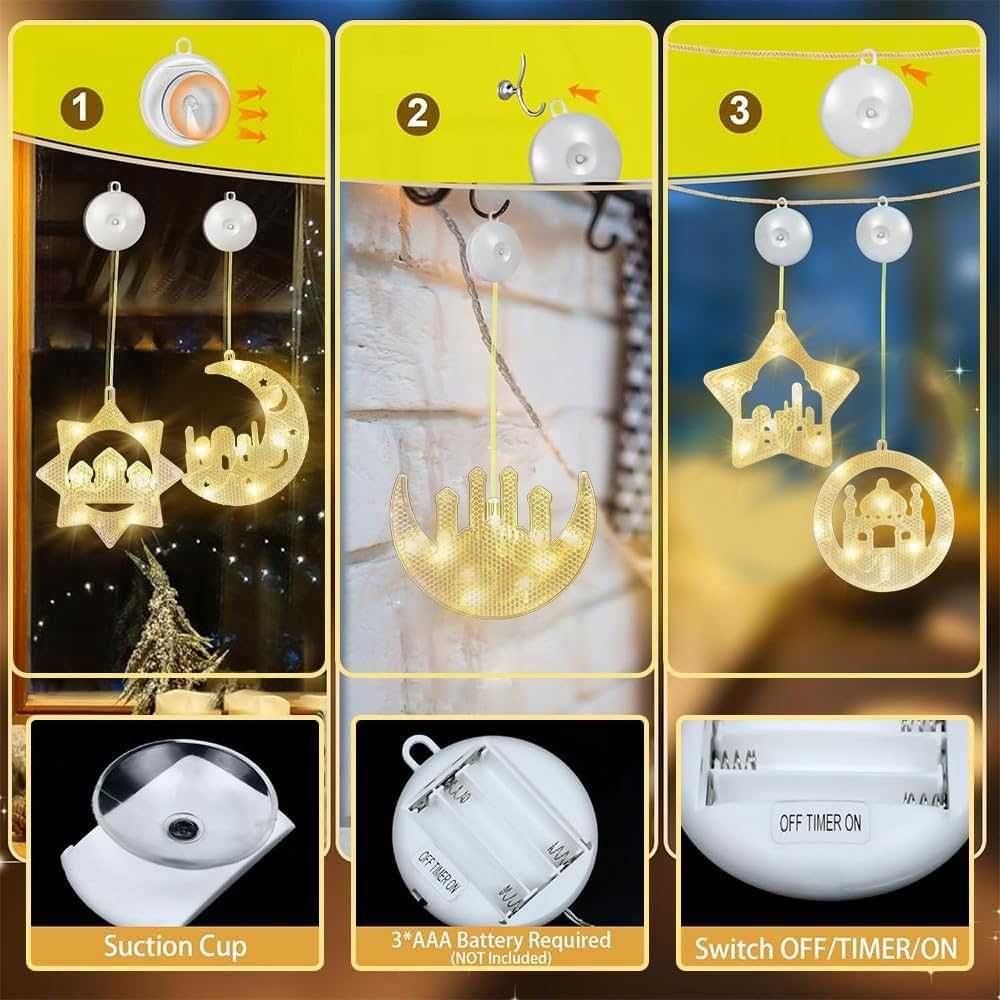 Świąteczne lampy LED na Ramadan, dekoracyjne lampy Eid Mubarak, 5 szt.