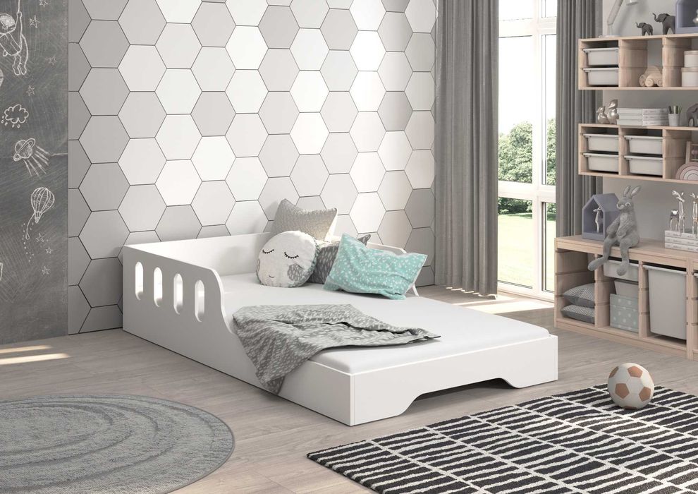 Łóżko dziecięce Montessori MALU 140x70 – biały/sonoma + stelaż