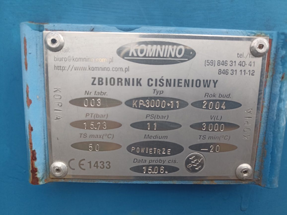 Zbiornik ciśnieniowy powietrza 3000 litrów Komnino