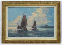 Łodzie rybackie, olej/płótno,  Wim van Norden ur. 1883 zm. 1978