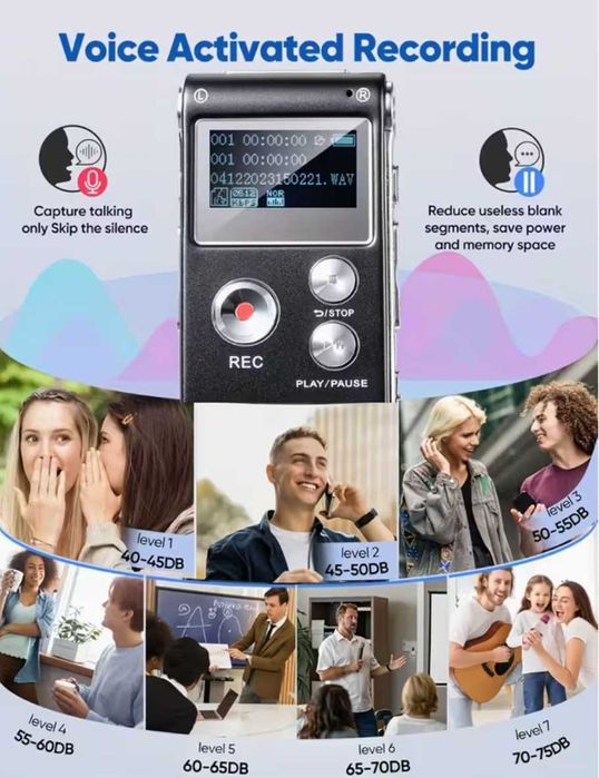 Mini Gravador com Ecrã & Reprodução de Som Externo