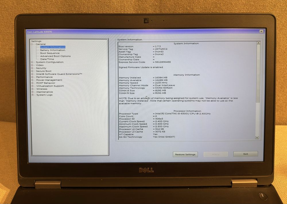 Dell Latitude E5570 i5-6300U, 16GB ram, 240GB SSD