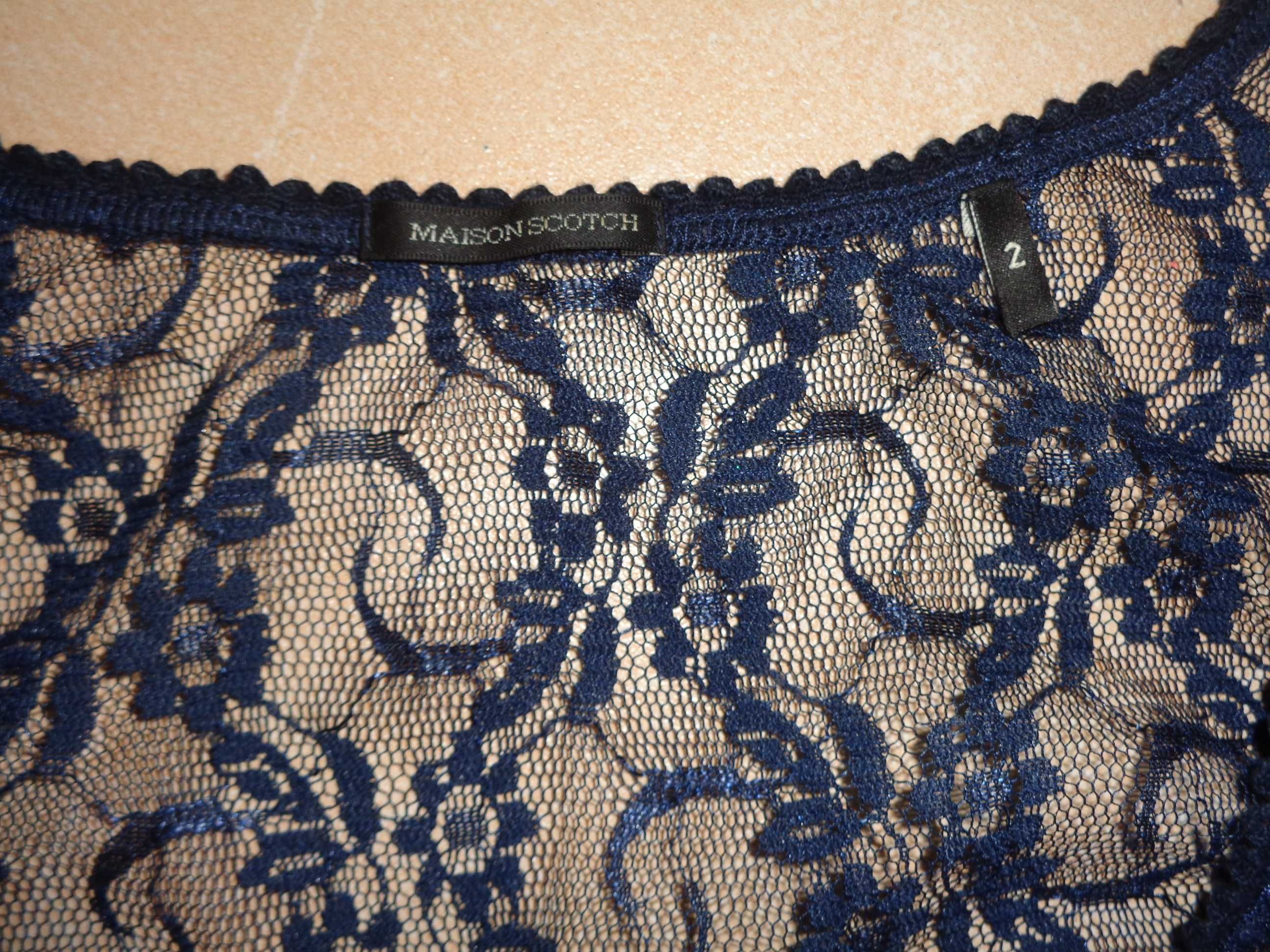 MAISON SCOTCH oryg. koronkowa granatowa navy koszulka top tshirt 38/ M