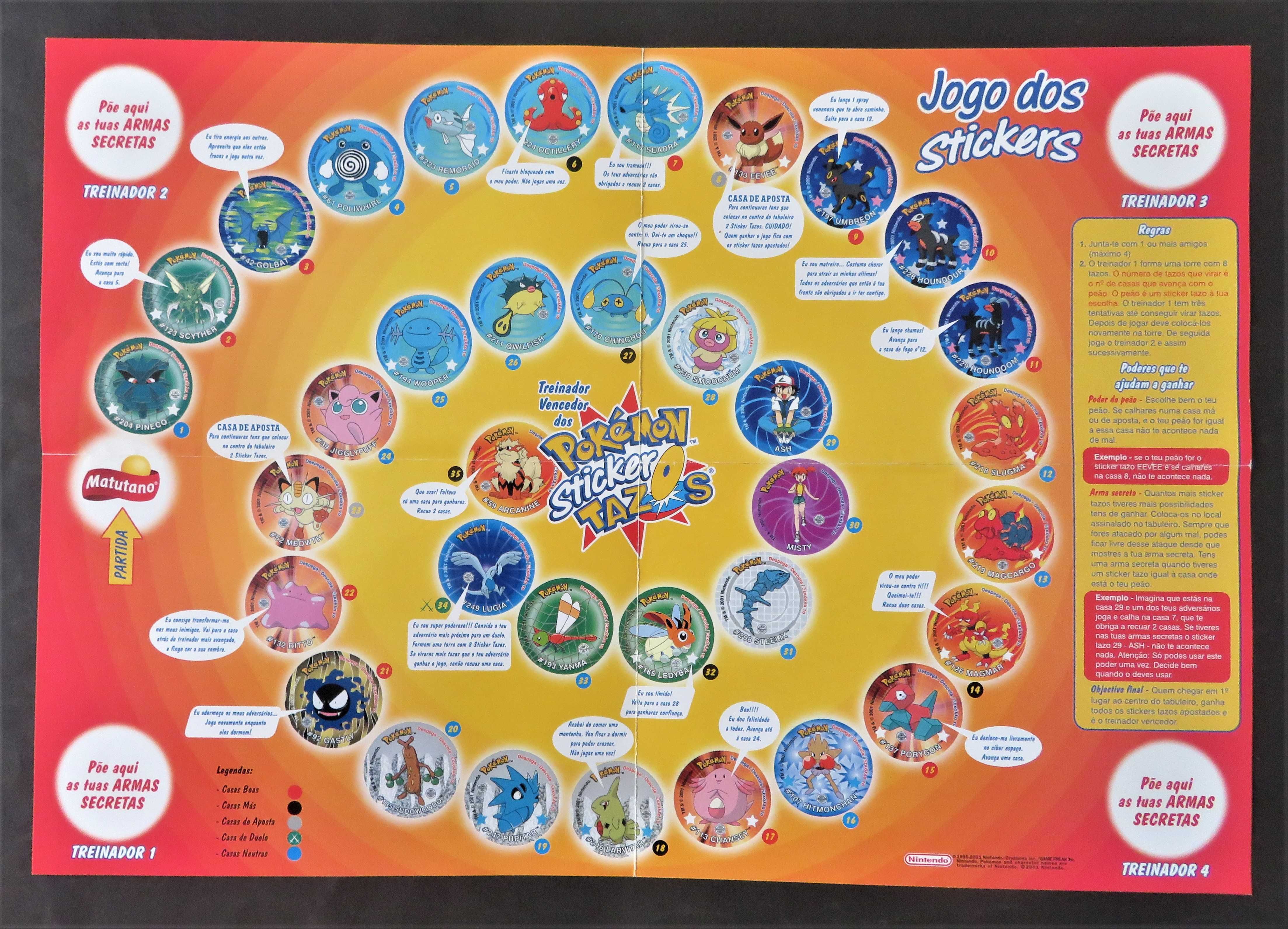 Pokémon TAZOS Stricker-Caderneta Poster/Jogo de Tabuleiro