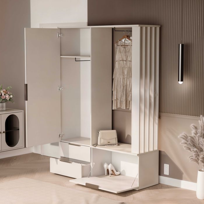 Lagos 200x140x43 (beż piaskowy) Nowa garderoba z lustrem