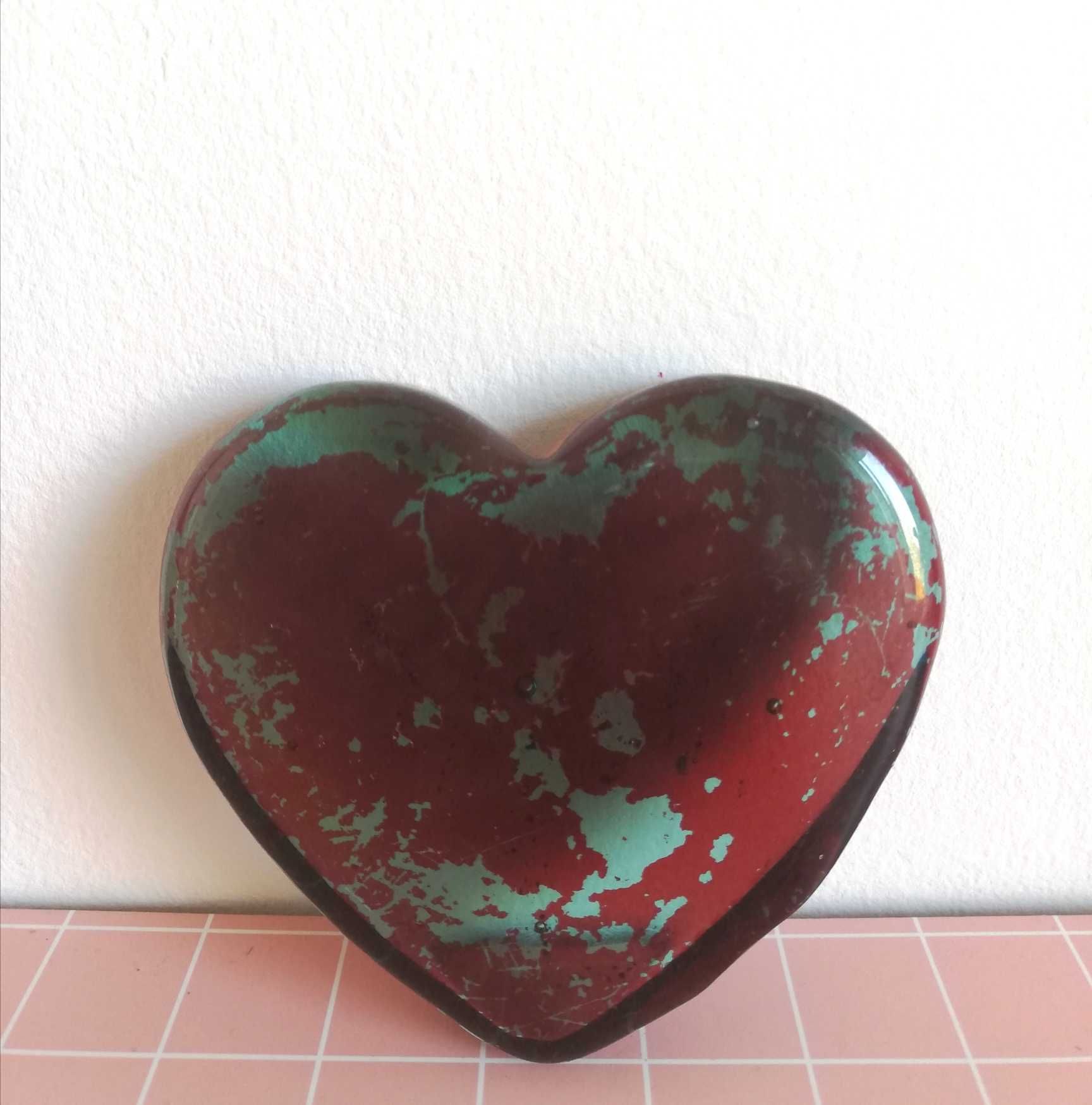 Stare szklane serce  serduszko dekoracja przycisk do papieru