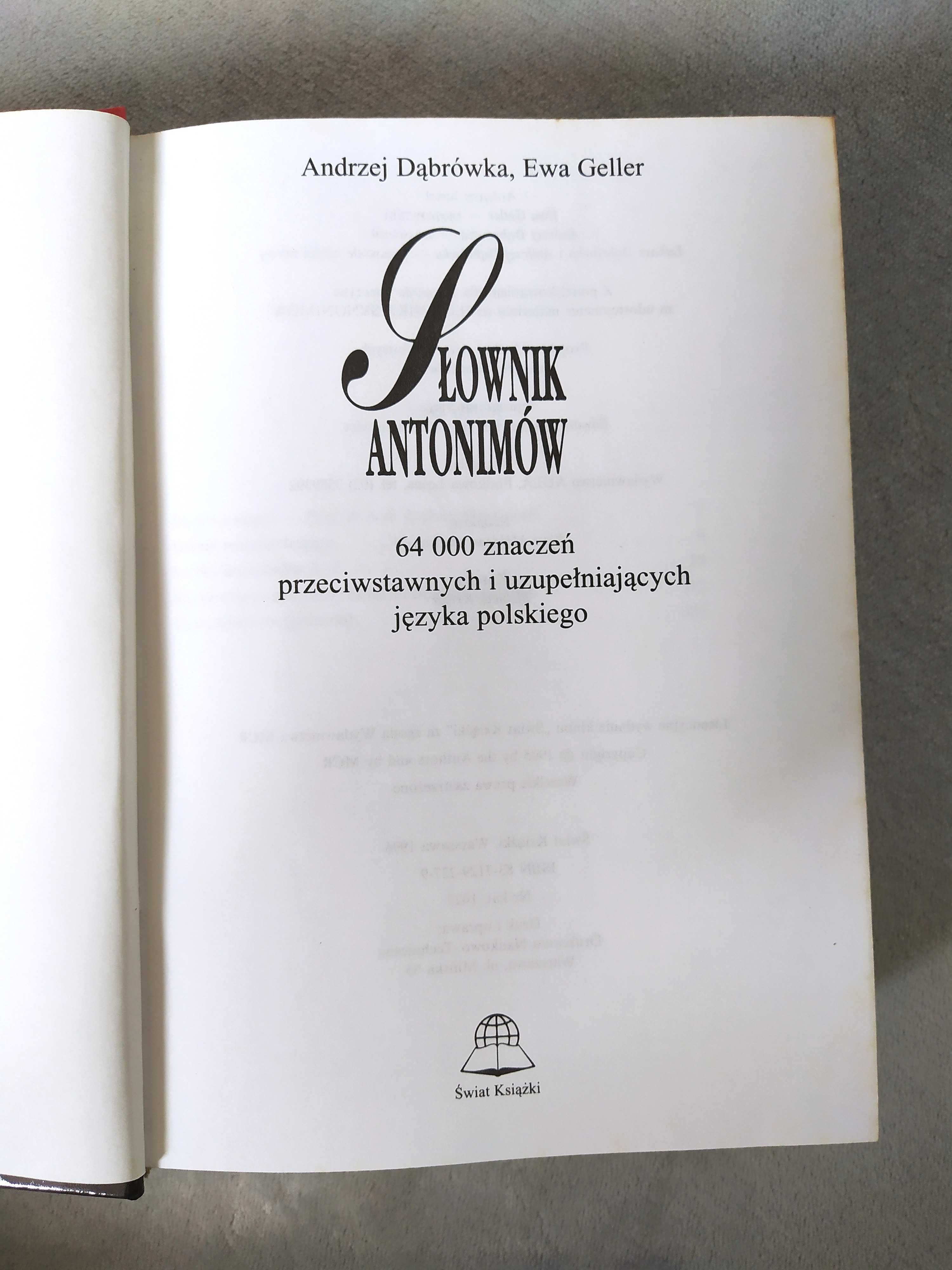 Książka "Słownik antonimów" Świat Książki, Dąbrówka, Geller, 1995