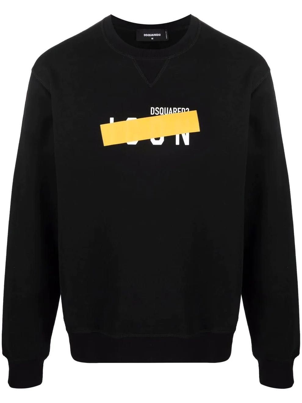 Nowa Bluza Dsquared2 Be Icon Yellow Tape Sweatshirt Black