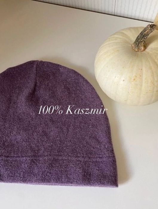 Czapka klasyczna liliowa fioletowa Kaszmir 100% M L