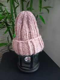 Handmade wełniana czapka dla dziewczynki 2-3 lata,różowa, alpaka wełna