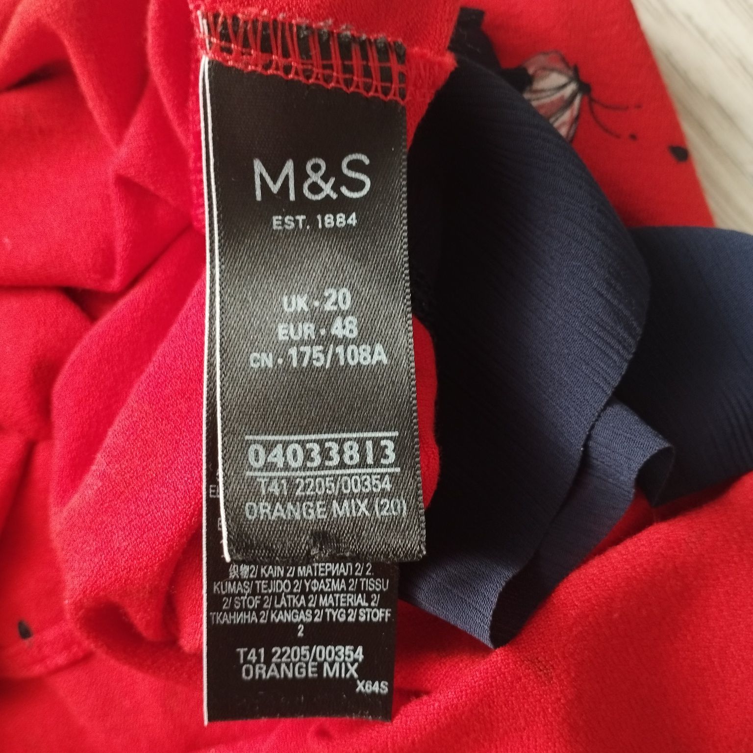 Pomarańczowa bluzka Mark & Spencer, rozmiar 48, motyle, wiskoza