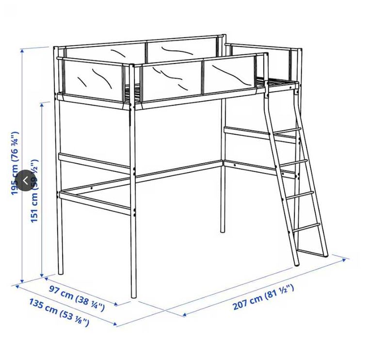 Beliche estrutura cama alta 90x200 cm VITVAL com colchão