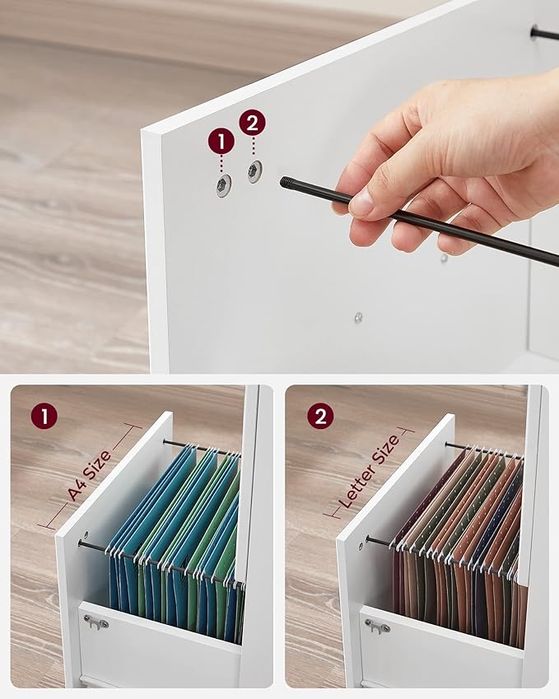 VASAGLE szafka biurowa 2 szuflady, zamykana, mobilna, biały