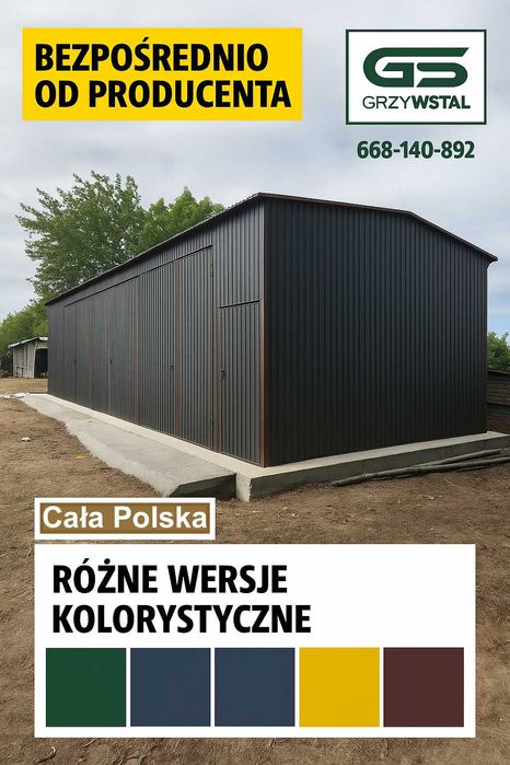 Grafitowy Garaż blaszany |Hala Magazynowa | Wiata | Hala   – GRZYWSTAL