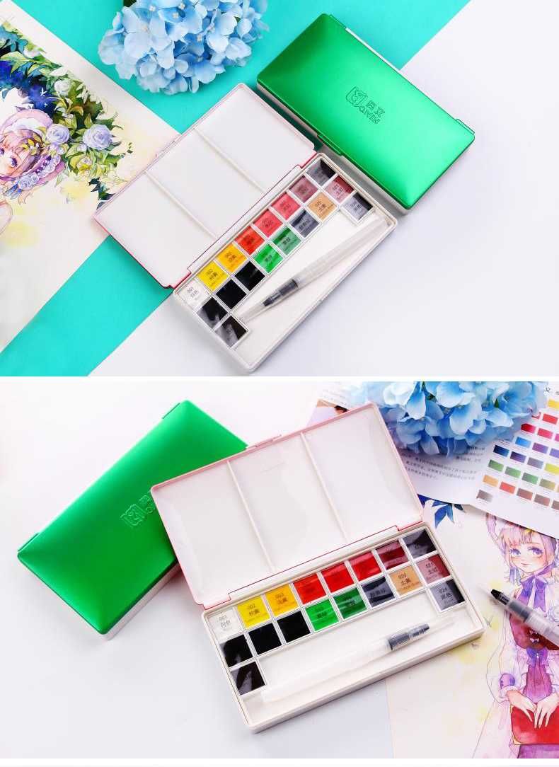 Набір суцільних акварельних фарб 18 кольорів із портативною ручкою