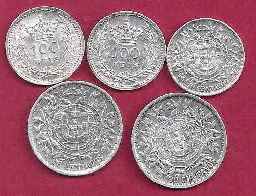 Republica  e Monarquia  5  Moedas de Prata lote interessante