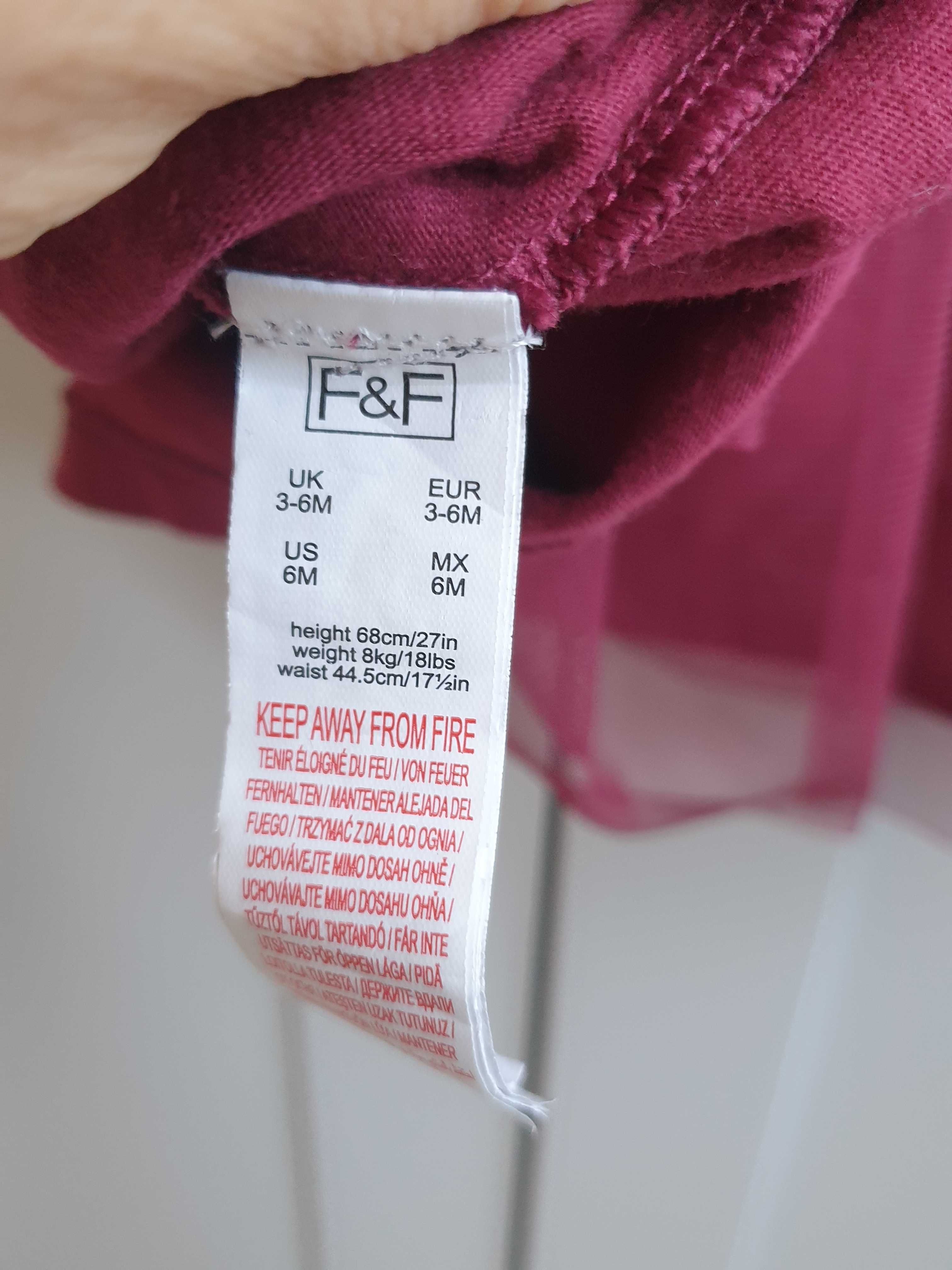Haftowana bordowa bluzka tunika z tiulu sukienka F&F 62 68 świąteczna