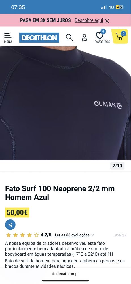 Fato surf novo decathlon tamanho S , 2.2mm