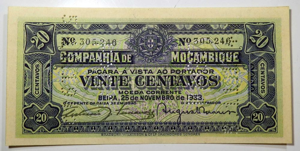 MOÇAMBIQUE Portugues - 20 Centavos 23/11/1933 aUNC