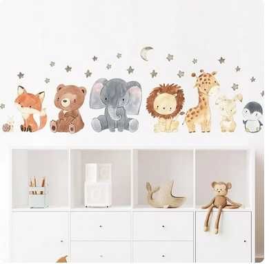 Zestaw naklejek na ścianę słodkie zwierzątka zwierzęta dekoracja pokój