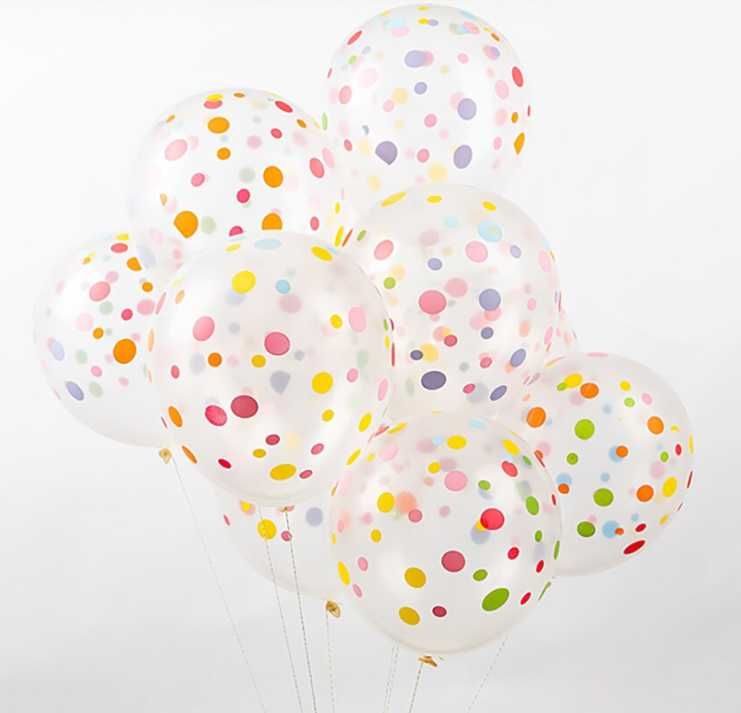Balony przezroczyste z konfetti urodzinowe 5 szt