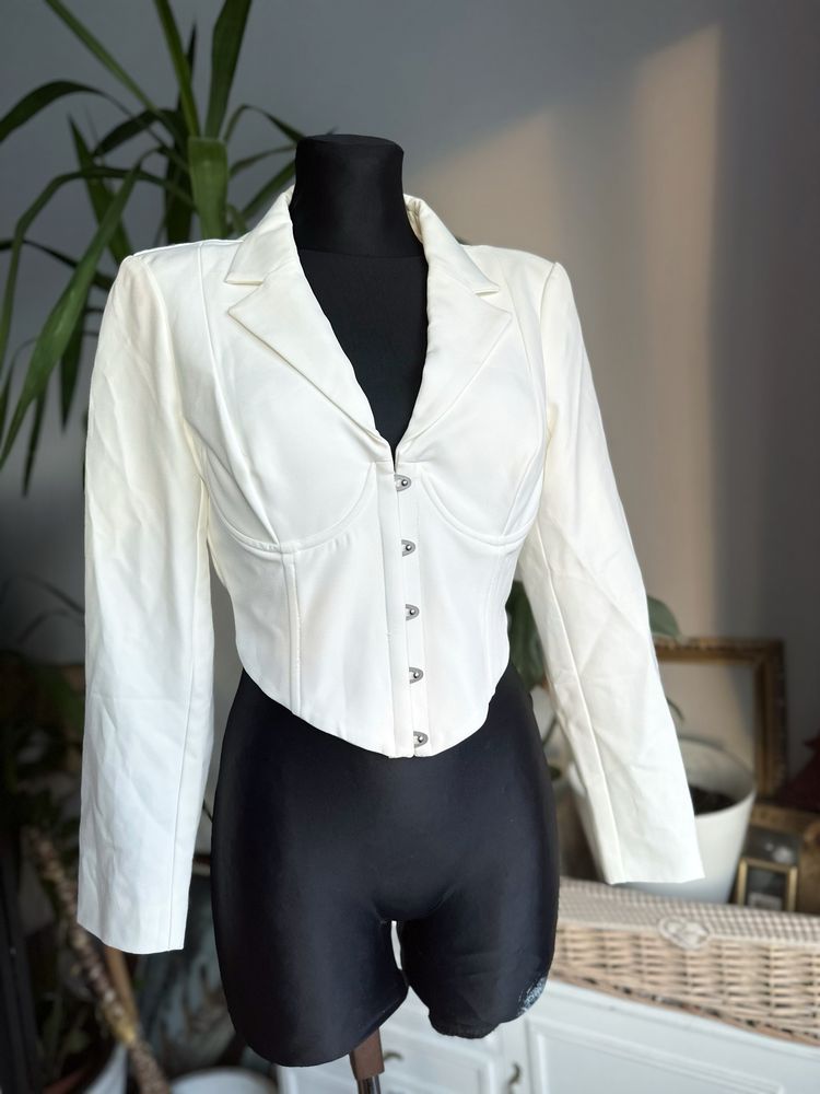 Biała gorsetowa bluzka gorset top  L 40 lavish alice wycięcia
