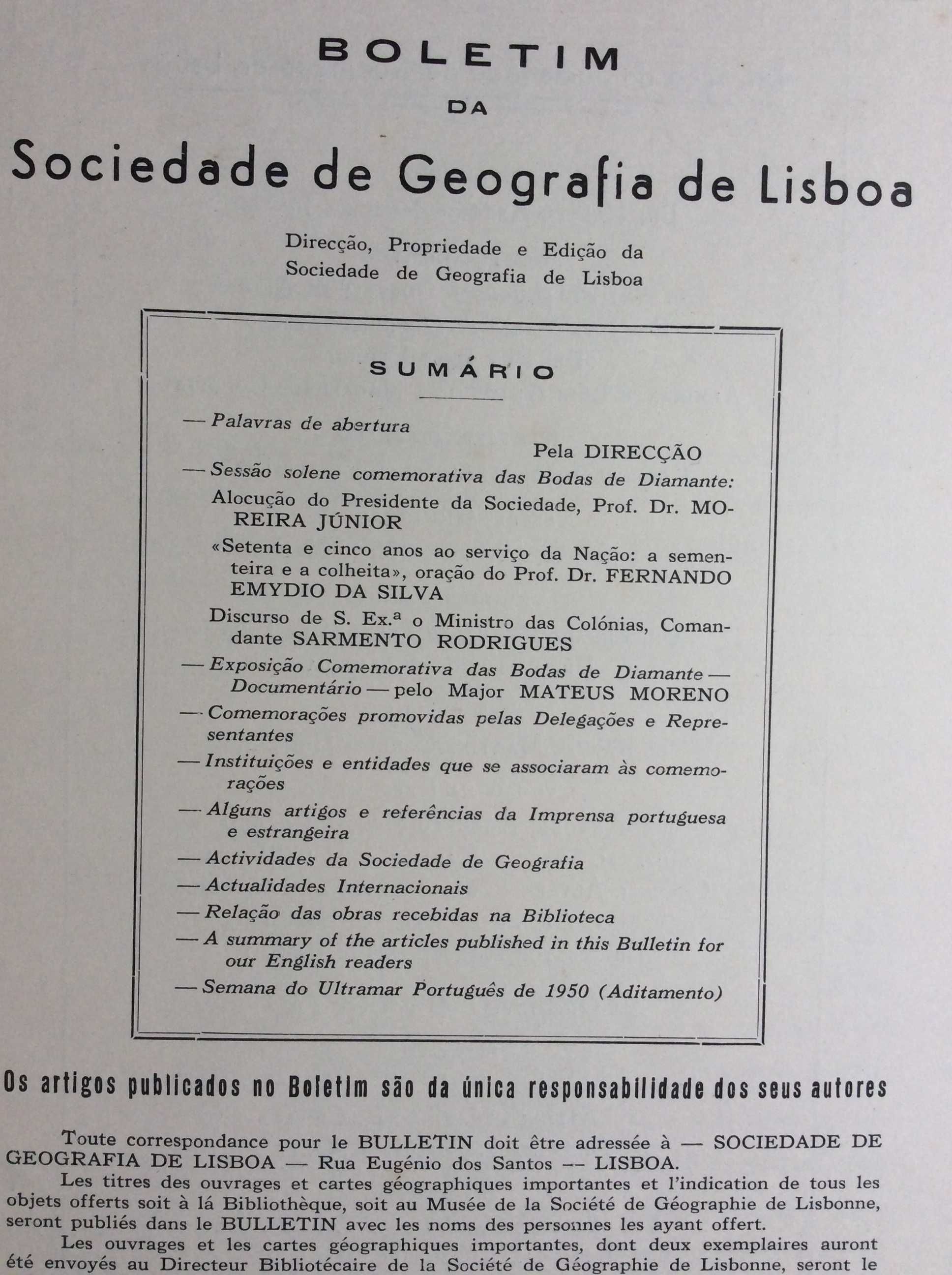 Boletim da Sociedade de Geografia de Lisboa. -  1950. Ver sumário