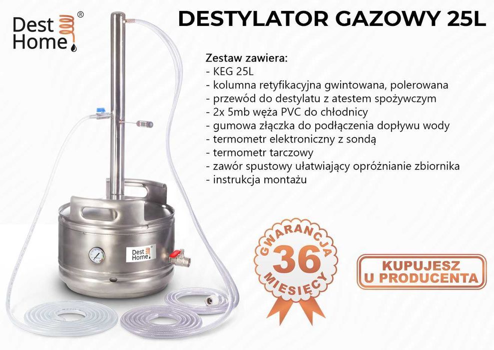 Destylator do bimbru, kolumna 2w1: Pot Still + Rektyfikacyjna, zestaw
