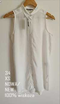 Nowa koszula bluzka damska 34 XS wiskoza długa biała śmietanka