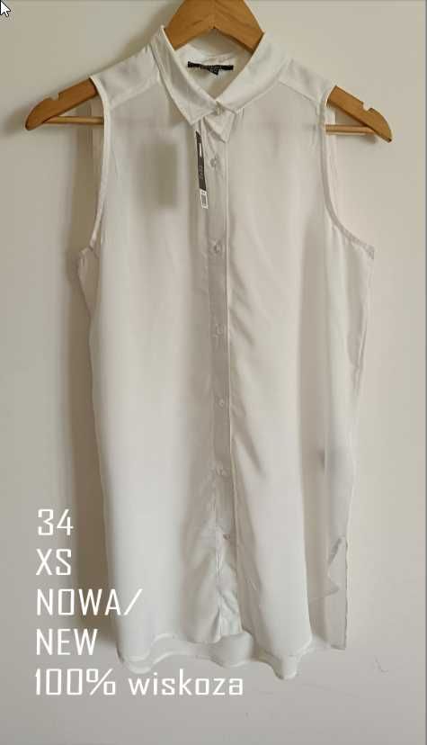 Nowa koszula bluzka damska 34 XS wiskoza długa biała śmietanka