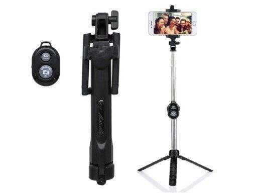 Uchwyt Selfie Stick Monopod Bluetooth Kij Ze Statywem Pilot Czarny