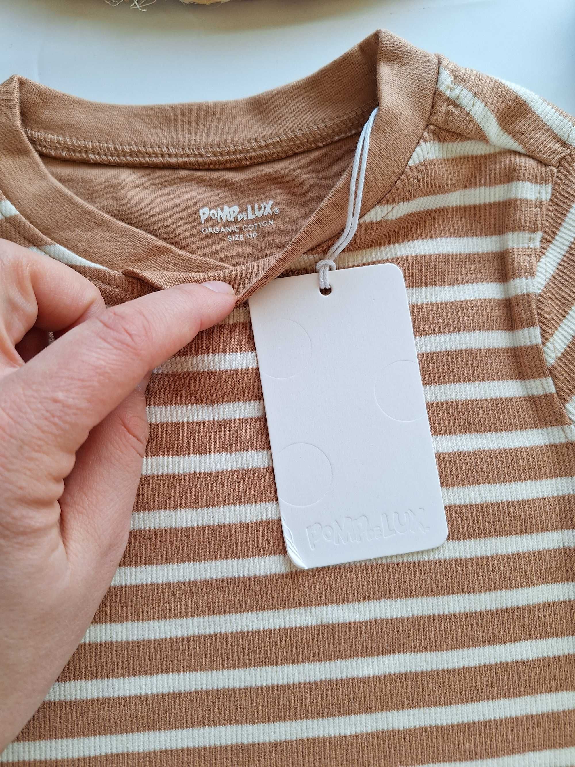 Koszulka 110 na krótki rękaw t-shirt w paski basic pompdelux bawełna