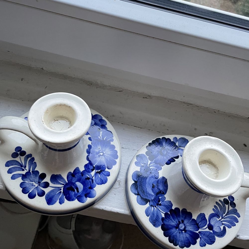 Włocławek kaganek świecznik porcelit prl stary malowany