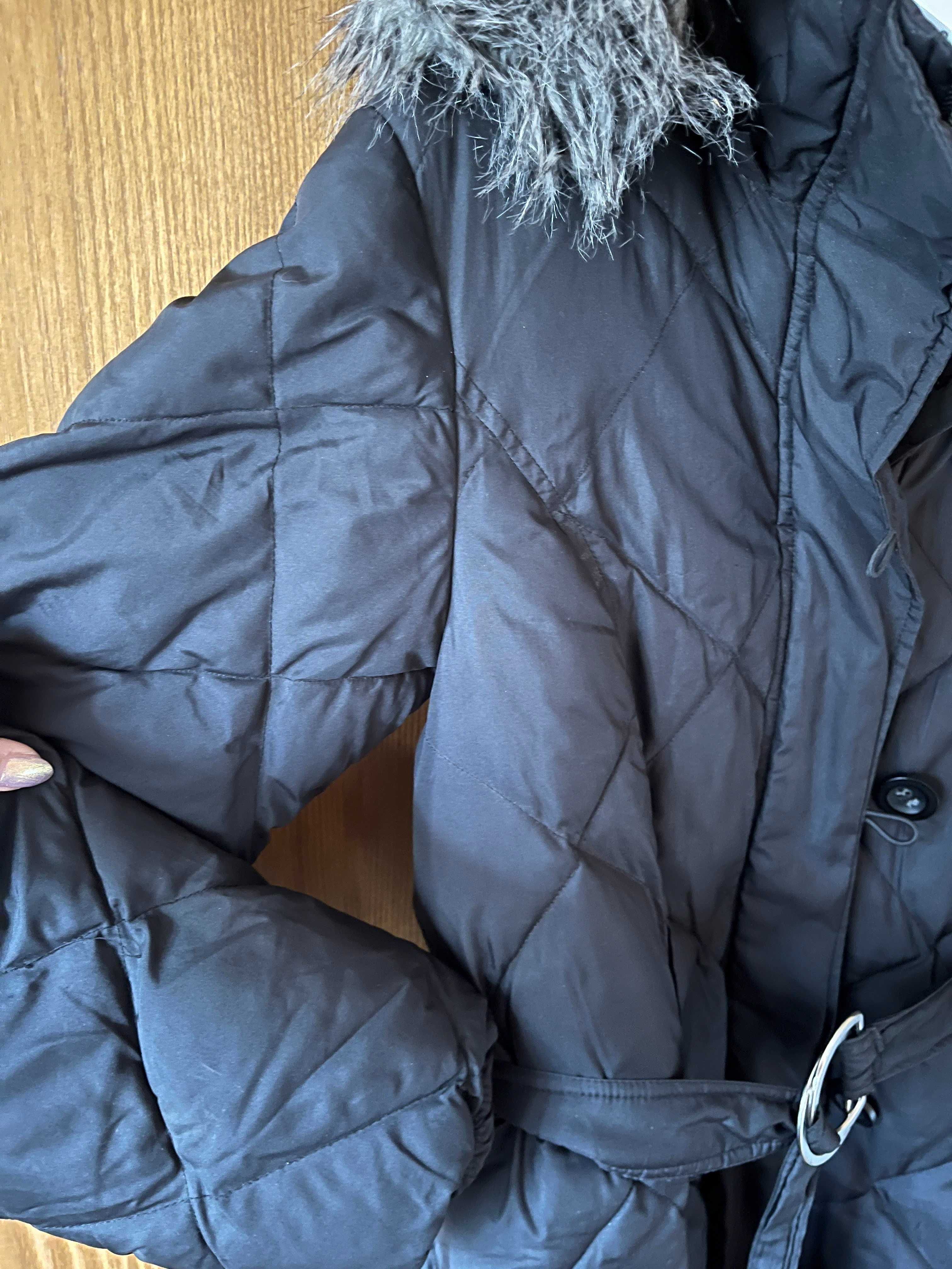 Kurtka zimowa z kapturem, czarna, 38/M, H&M