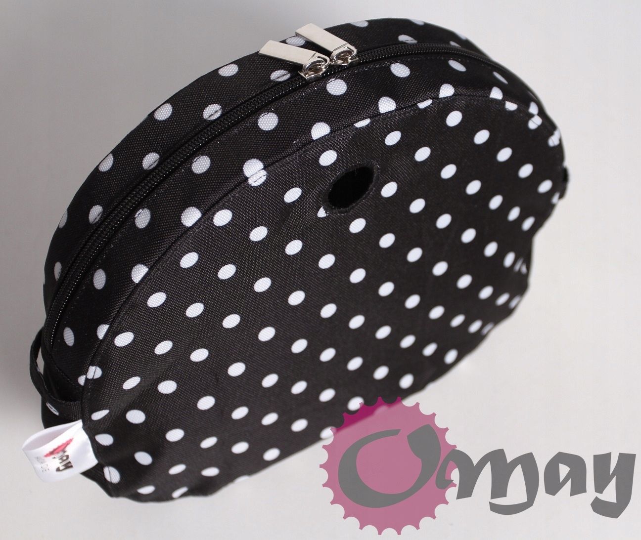 Czarny organizer do OBAG MOON LIGHT białe groszki 2 kieszenie OMAY