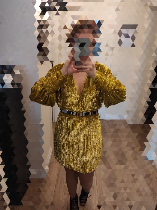 Asos sukienka mini cekiny limonka 36/38 S/M sylwester karnawał