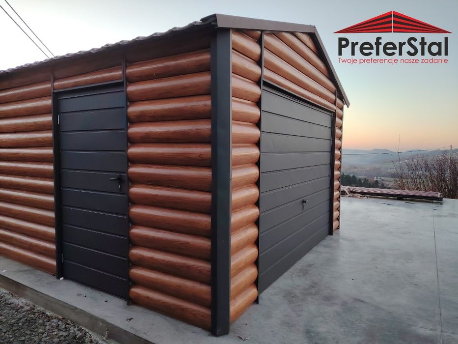 Garaż blaszany drewnopodobny PREMIUM z bali blaszanych