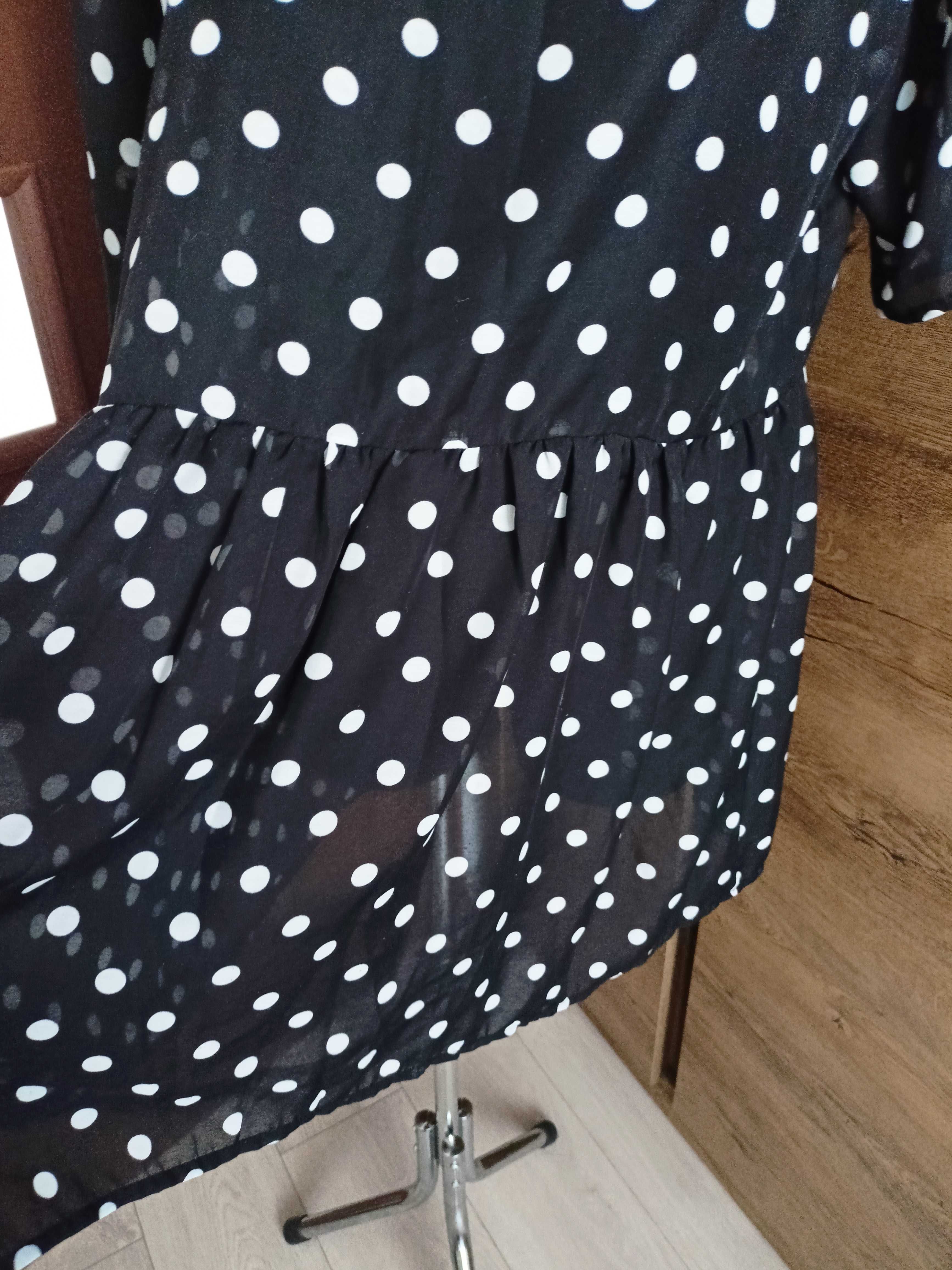 Tunika, bluza lub krótka sukienka czarna w białe kropki