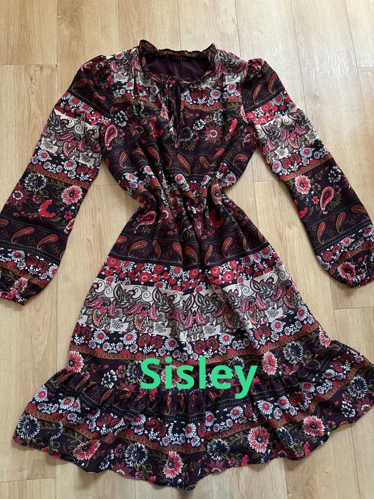 Sisley piękna sukienka M wzór falbanka