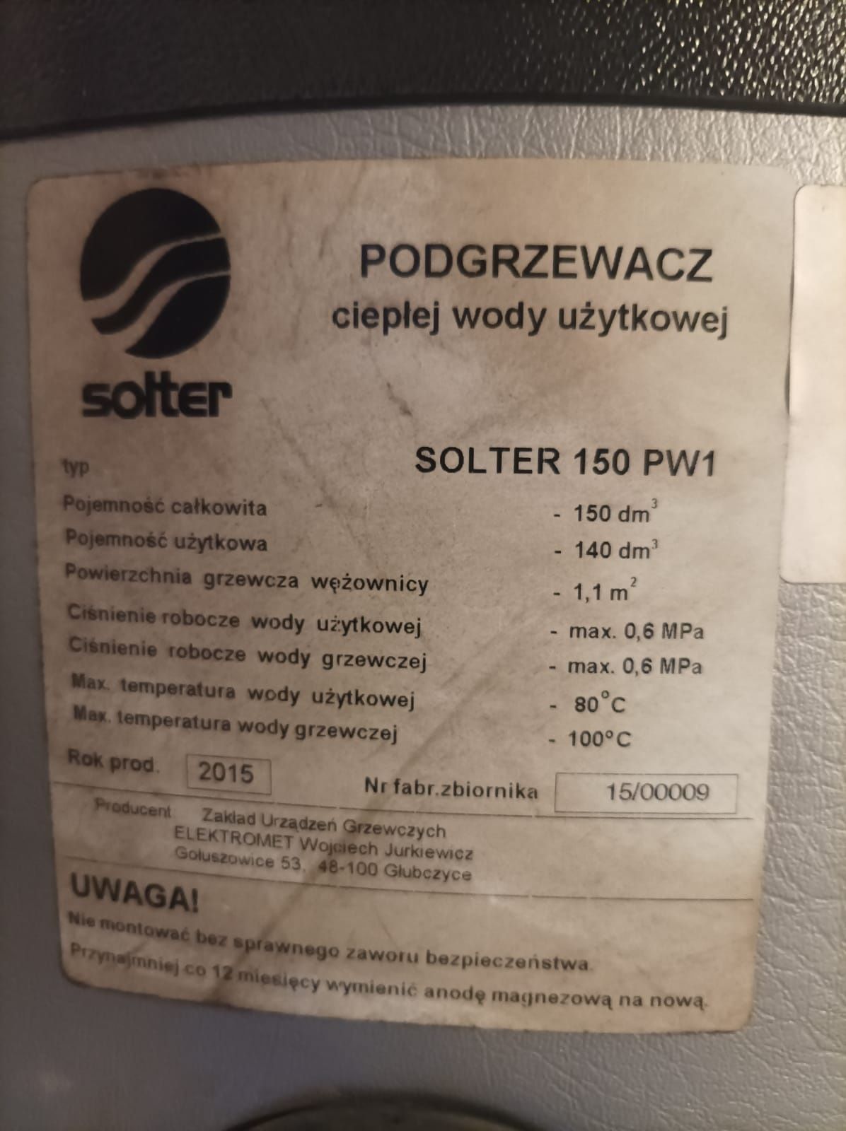 Boiler 150L uszkodzony termostat