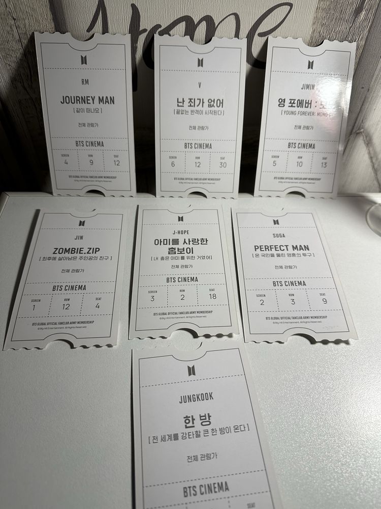 BTS Official ARMY Zip Cinema Ticket Photocards