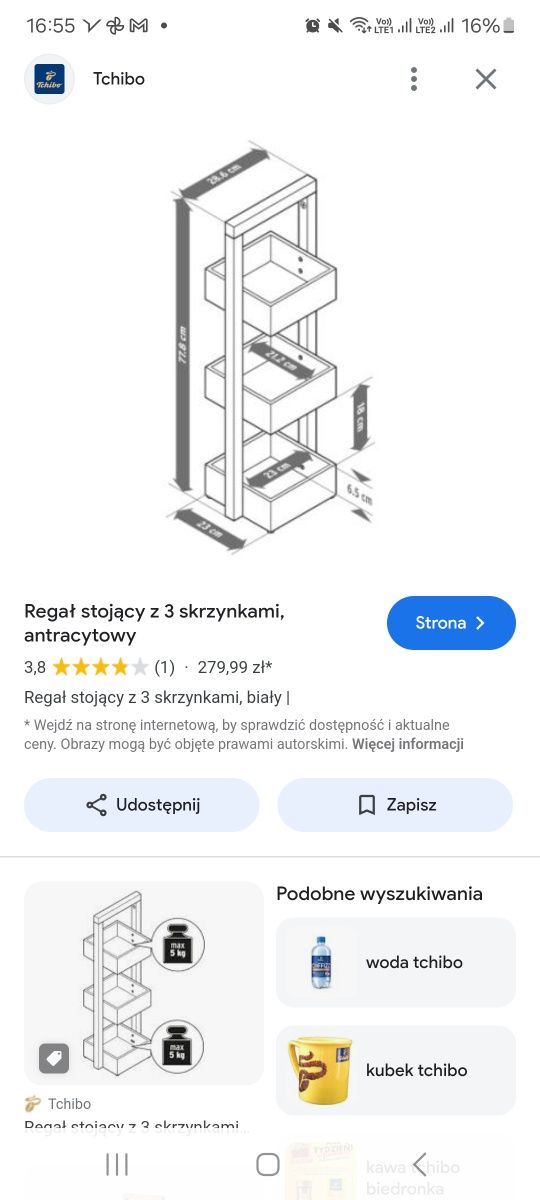 Regal Tchibo półka łazienkowa szafka wys.75cm
