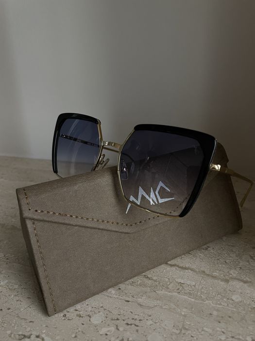 Firmowe okulary przeciwsłoneczne z filtrem, czarne, złote wykończenia