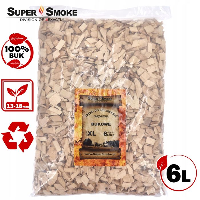 Zrębki Wędzarnicze SuperSmoke BUK KL-13 (12-18mm) Extra Large 6 Litrów